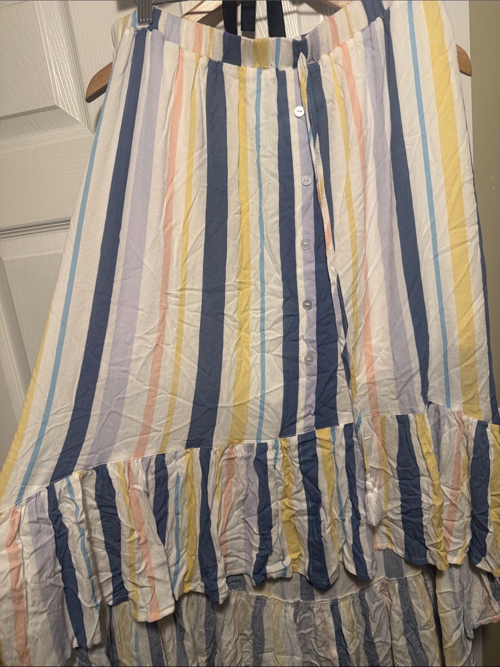 Ricki's Striped Maxi Skirt in Pastel Blue, Yellow & White